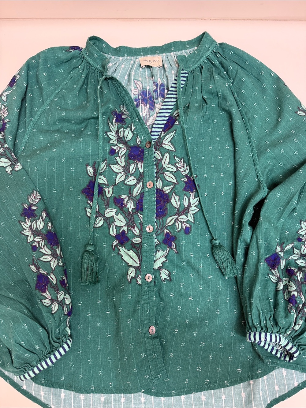 Wrap London Organic Cotton Teal Floral Peasant Top